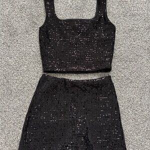 Black Sequin Crop Top and Skort Set